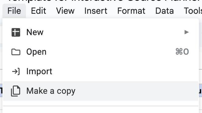 Screenshot showing how to make a copy of the template
