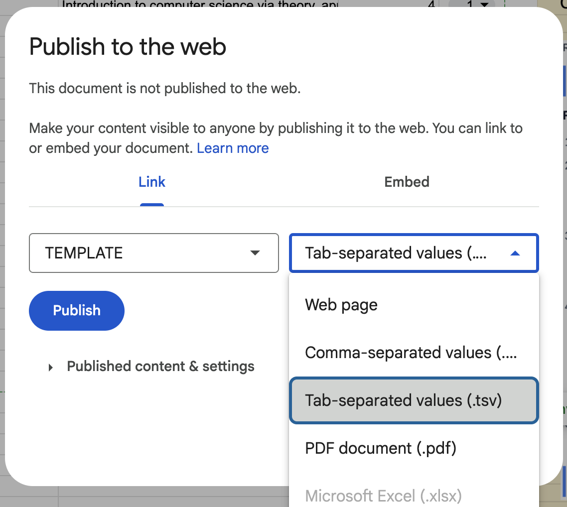 Screenshot showing how to change the format to TSV